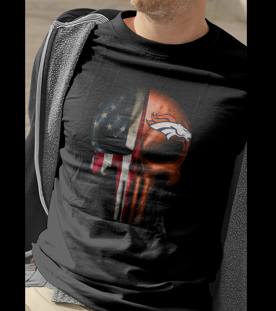 American Flag Punisher Skull Denver Broncos T-Shirt