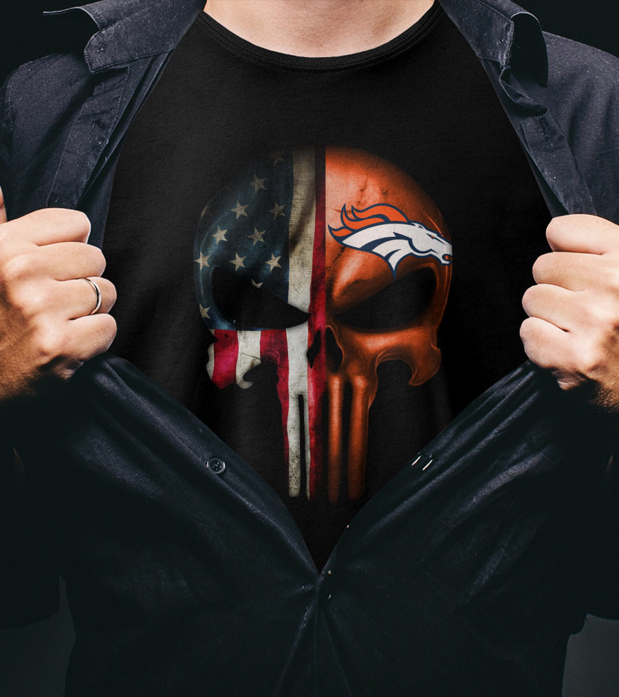 American Flag Punisher Skull Denver Broncos T-Shirt