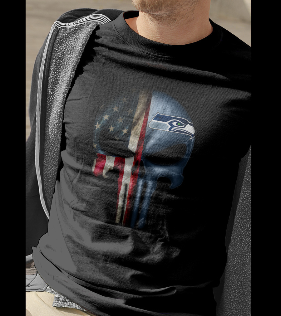The Punisher Skull American Flag Seattle Seahawks T-Shirt