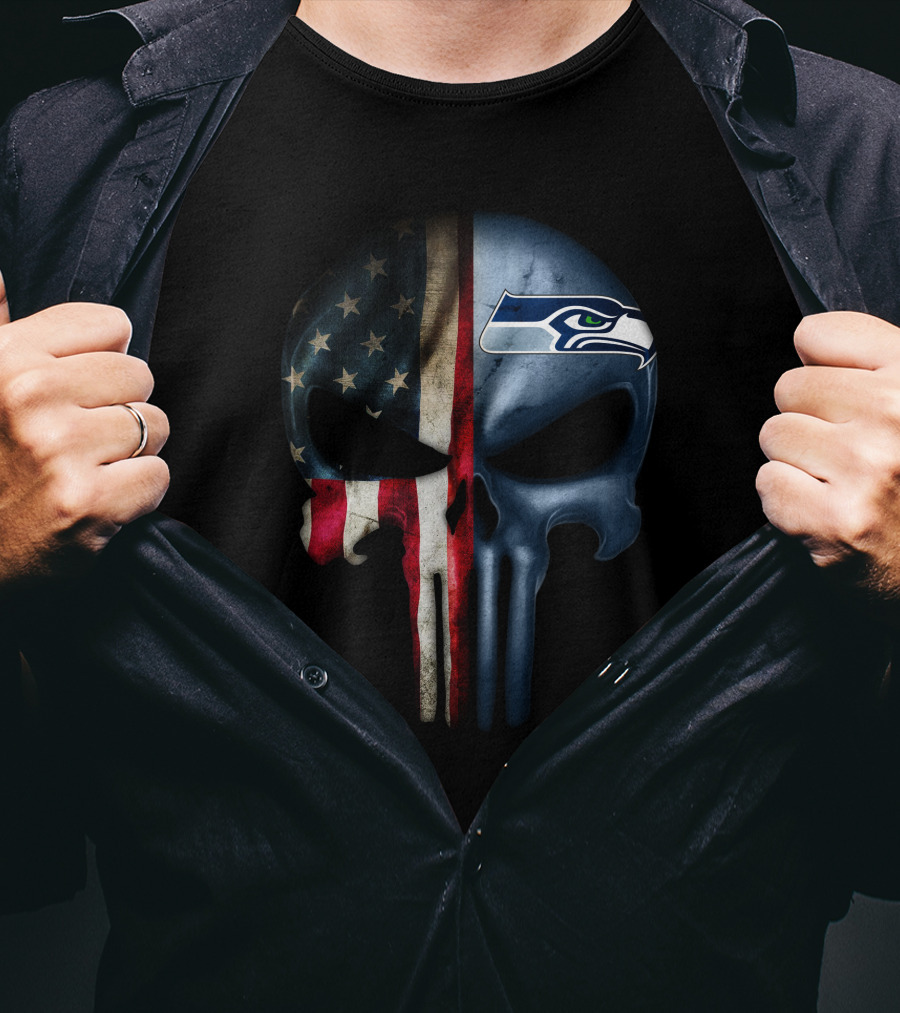 The Punisher Skull American Flag Seattle Seahawks T-Shirt