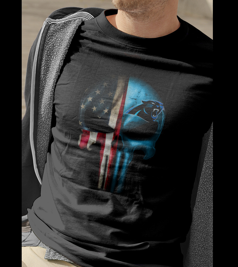 American Flag Punisher Skull Carolina Panthers T-Shirt