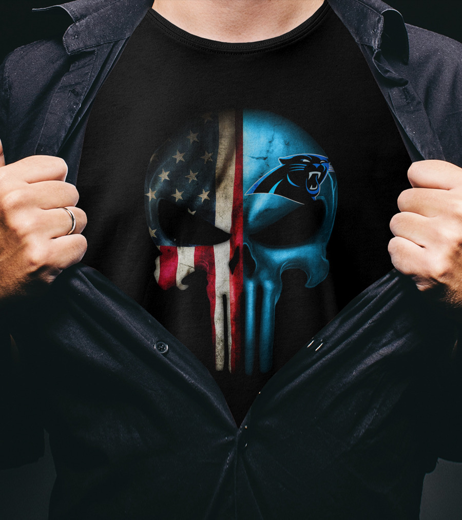 American Flag Punisher Skull Carolina Panthers T-Shirt