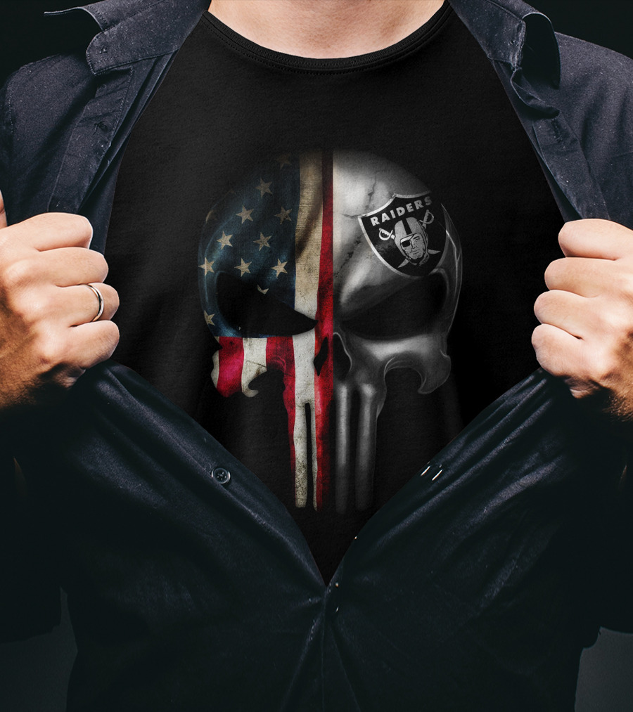 Punisher Skull American Flag Raiders Logo Fusion T-Shirt