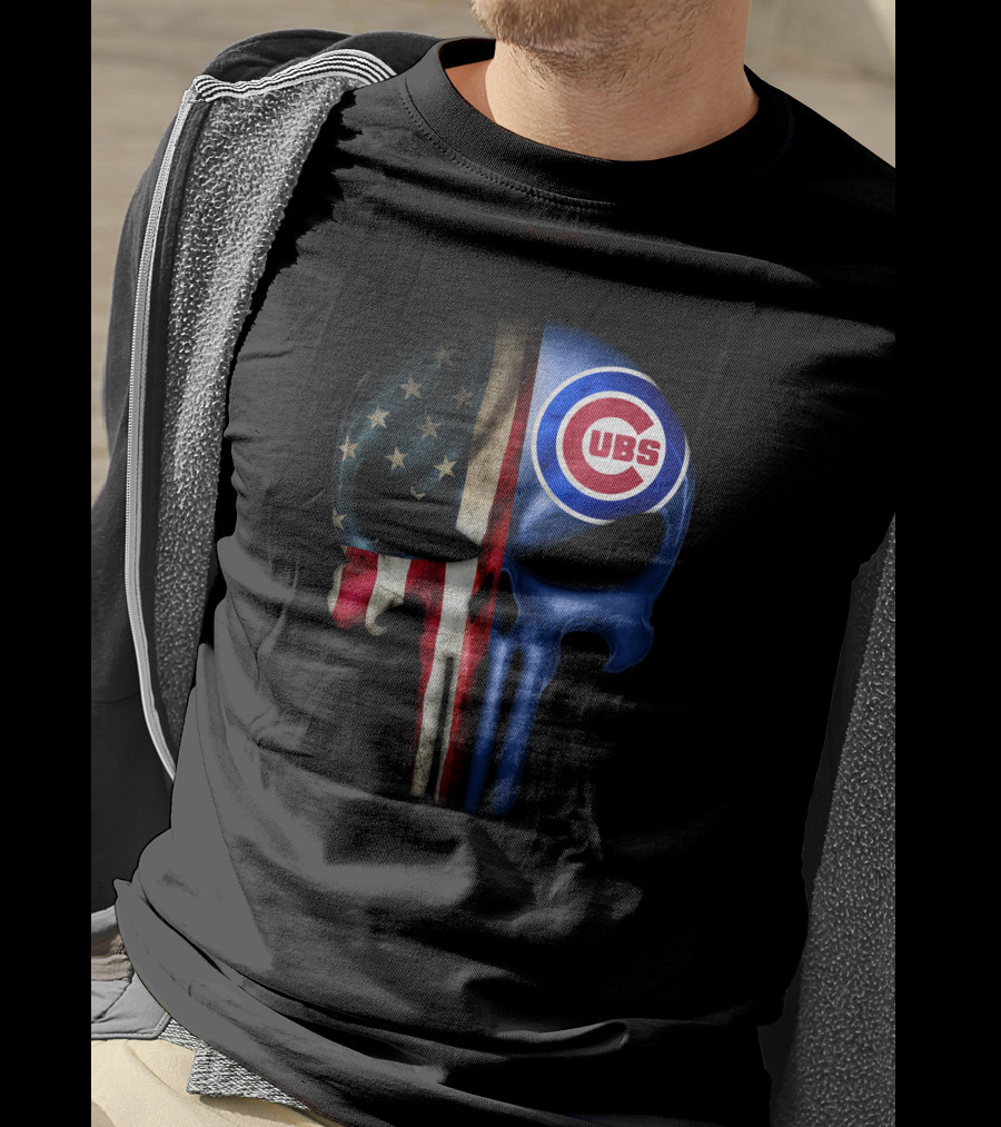 The Punisher Skull American Flag Chicago Cubs T-Shirt