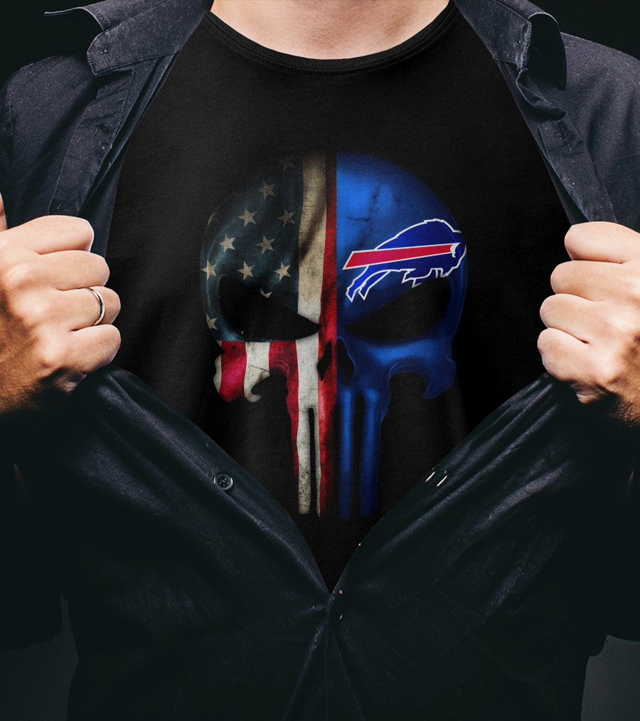 Buffalo Bills American Flag Punisher Skull T-Shirt