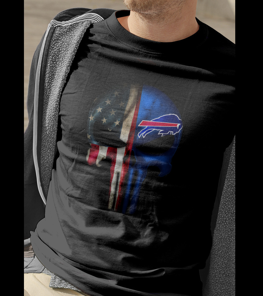 The Punisher Skull American Flag Buffalo Bills T-Shirt