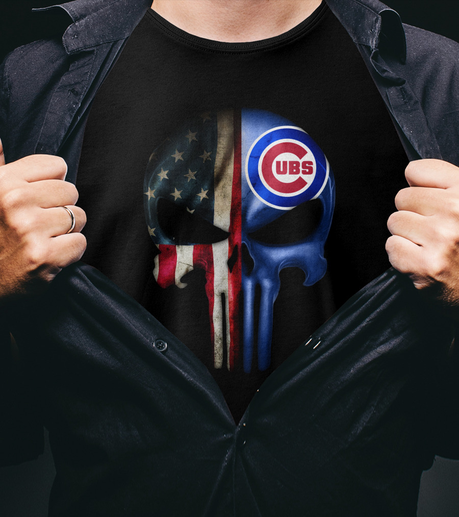Chicago Cubs Punisher Skull American Flag T-Shirt