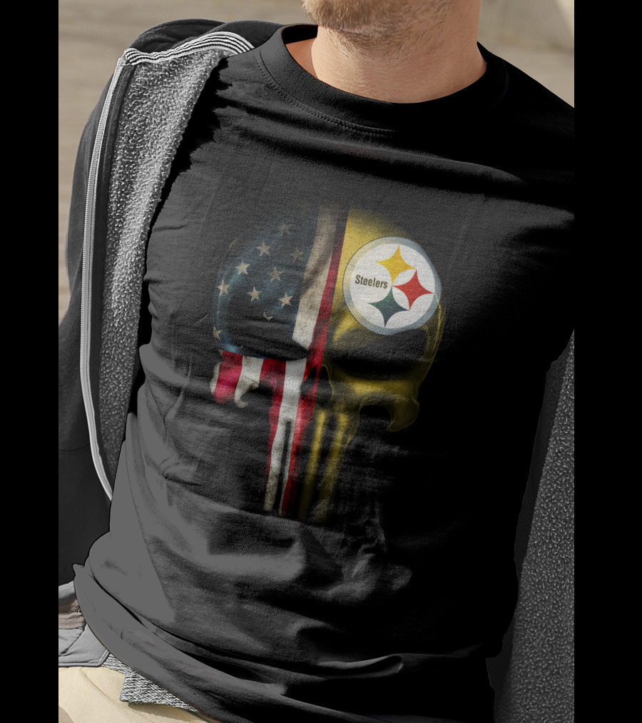 Punisher Skull American Flag Steelers T-Shirt