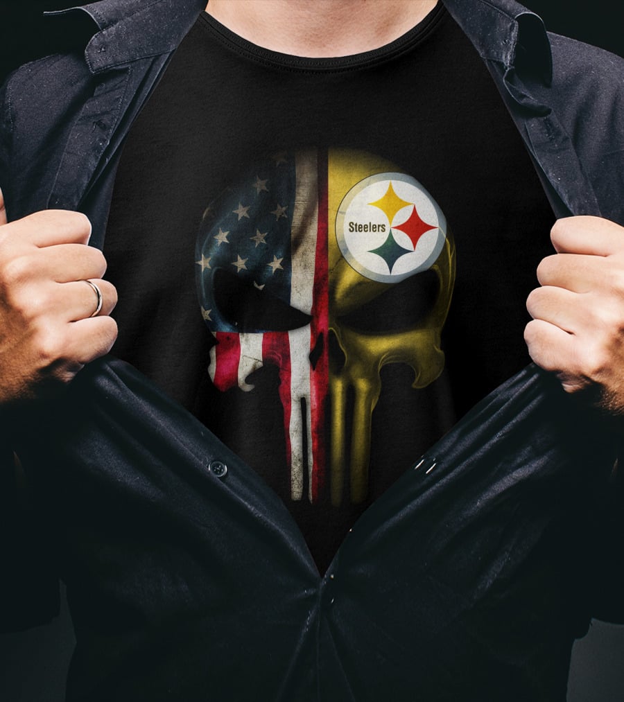 Punisher Skull American Flag Steelers T-Shirt