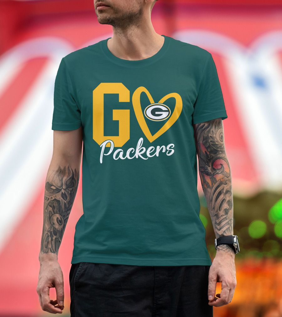 Go Packers Heart Logo Green Bay Enthusiasm T-Shirt