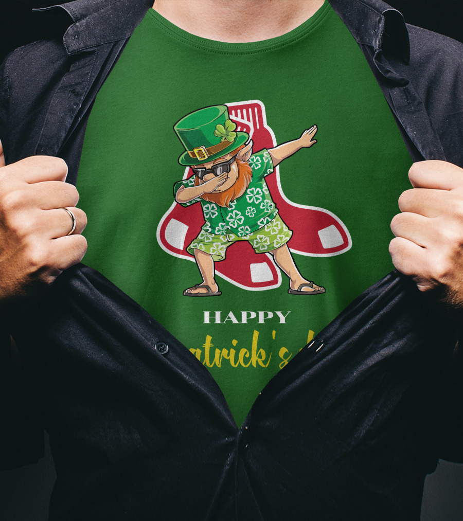 Happy St. Patrick's Day Boston Red Sox Dabbing Leprechaun T-Shirt