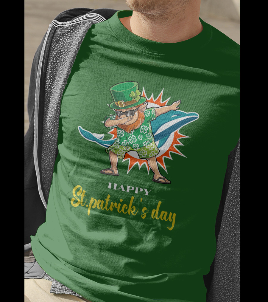 Happy St. Patrick's Day Miami Dolphins Dabbing Leprechaun T-Shirt