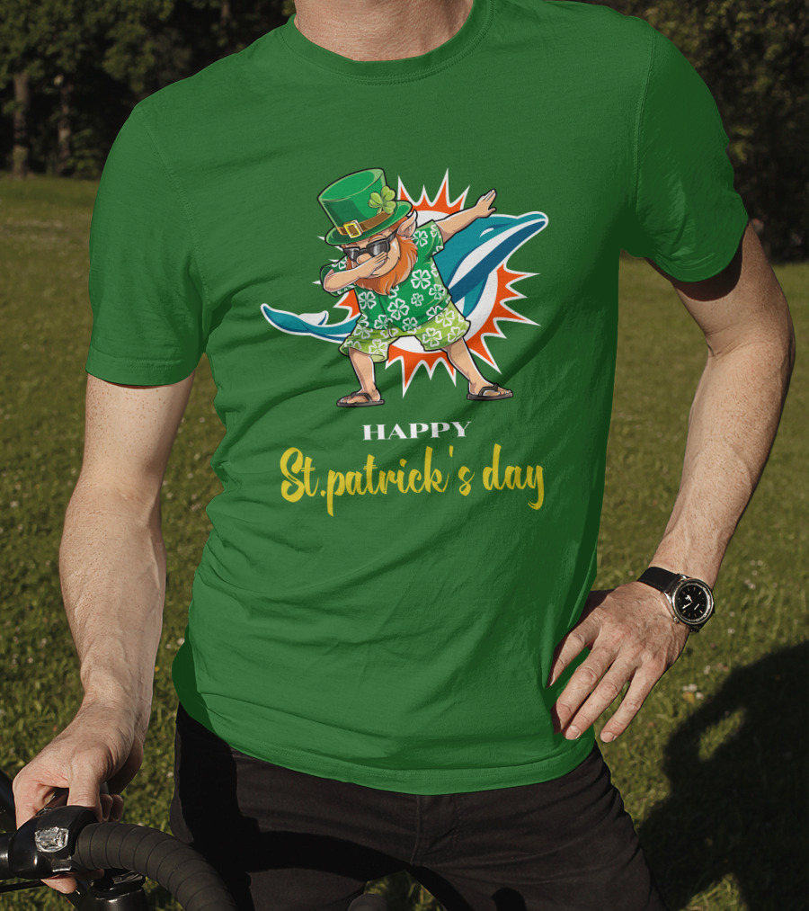 Happy St. Patrick's Day Miami Dolphins Dabbing Leprechaun T-Shirt