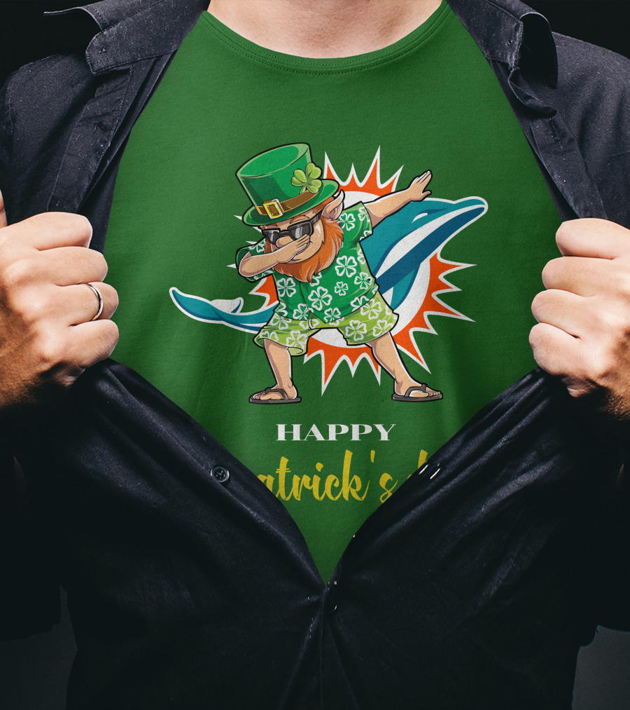 Happy St. Patrick's Day Miami Dolphins Dabbing Leprechaun T-Shirt