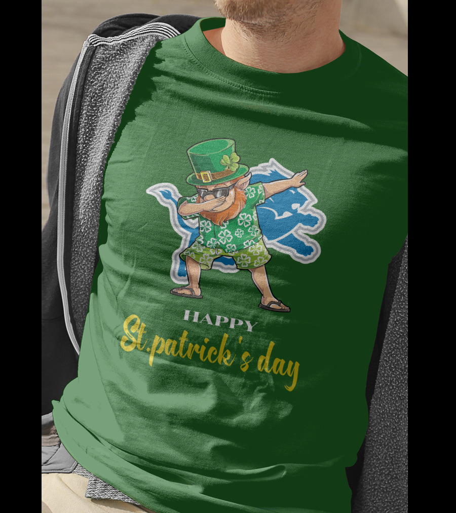 Happy St. Patrick's Day Dabbing Leprechaun Detroit Lions T-Shirt