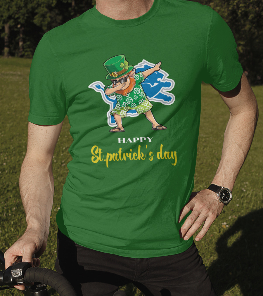 Happy St. Patrick's Day Dabbing Leprechaun Detroit Lions T-Shirt