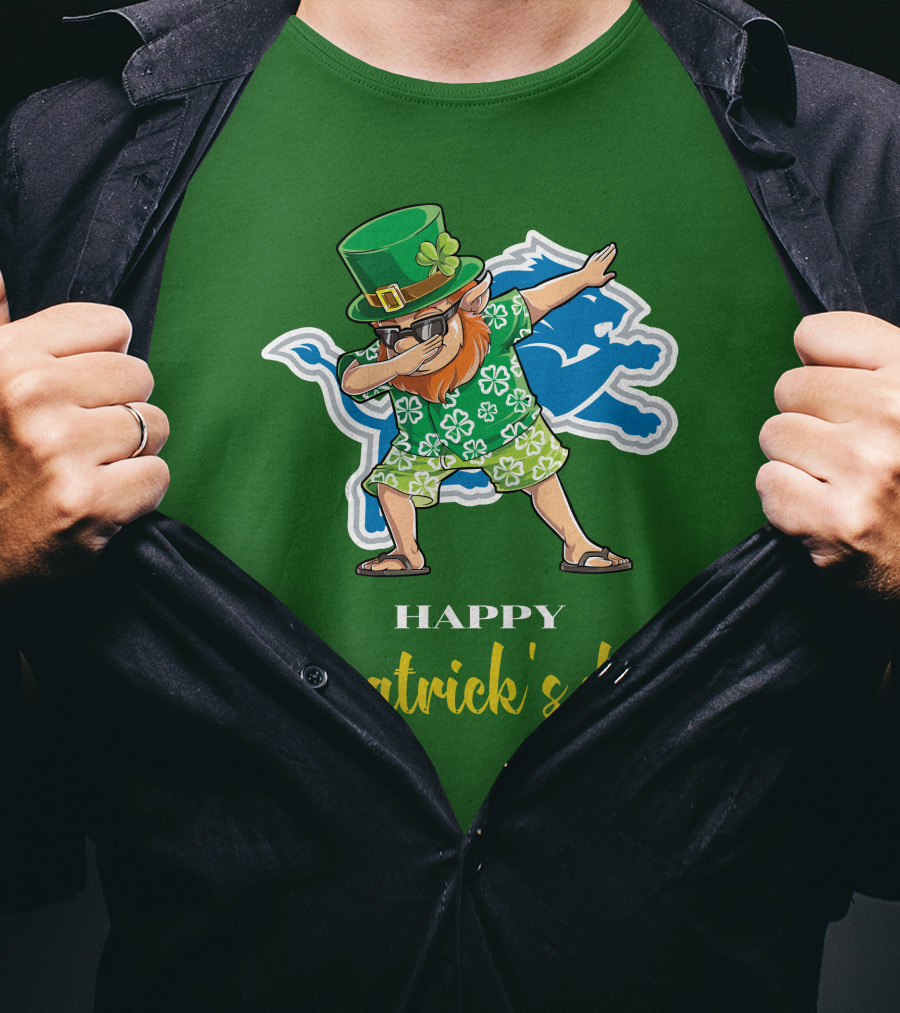 Happy St. Patrick's Day Dabbing Leprechaun Detroit Lions T-Shirt