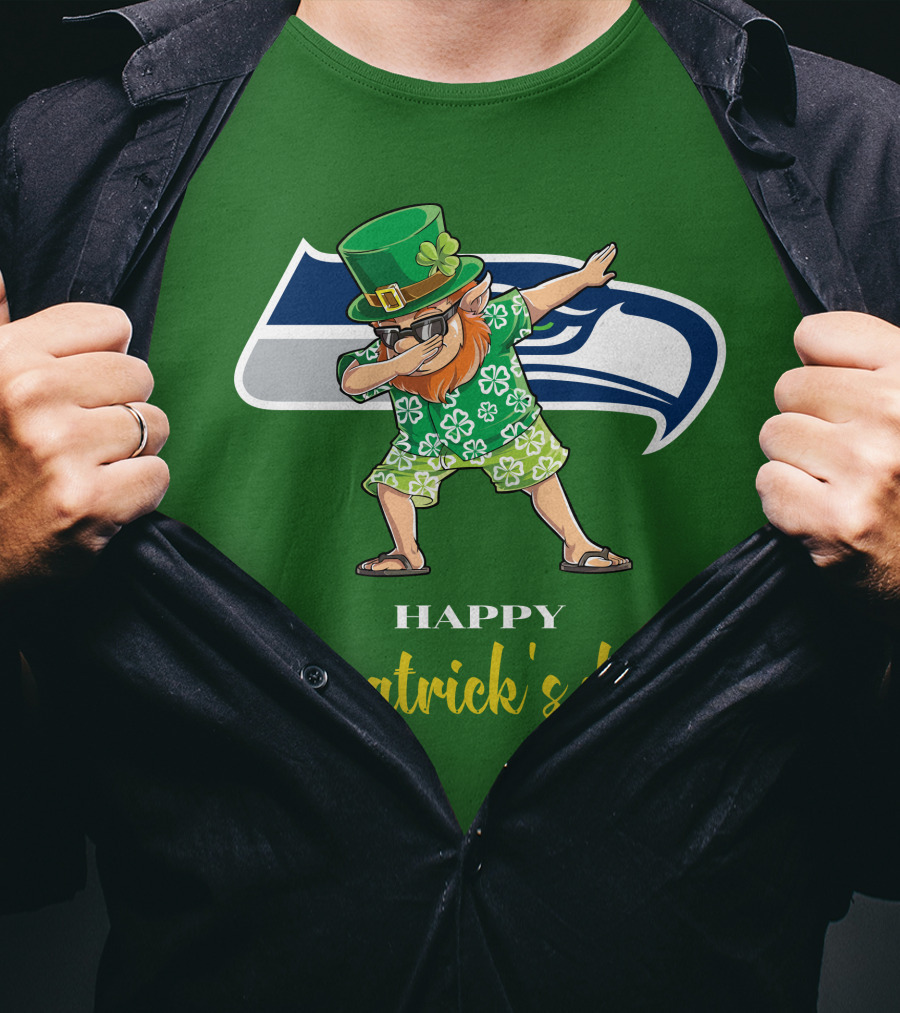 Seattle Seahawks Happy St. Patrick's Day Dabbing Leprechaun T-Shirt
