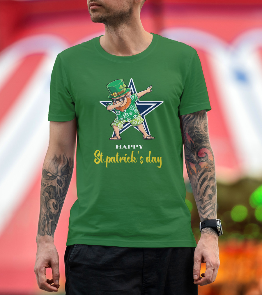 Happy St. Patrick's Day Dallas Cowboys Leprechaun Dabbing T-Shirt