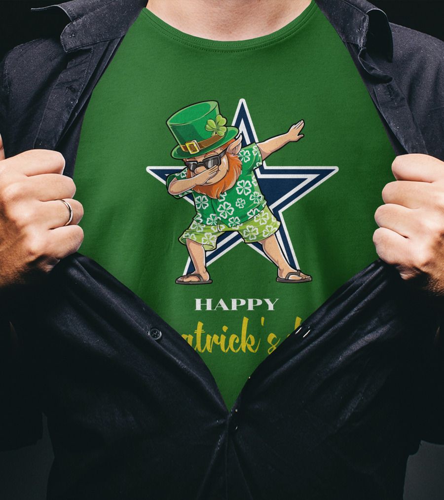 Happy St. Patrick's Day Dallas Cowboys Leprechaun Dabbing T-Shirt