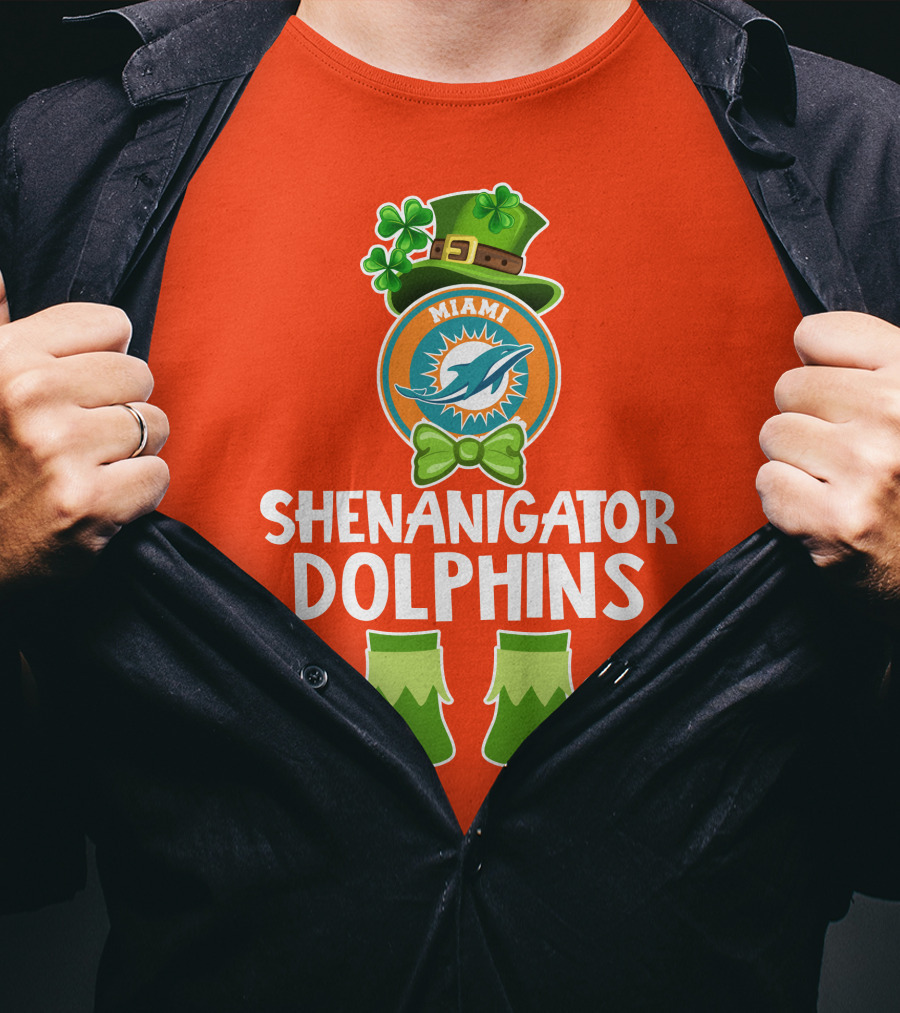 Shenanigator Miami Dolphins St. Patrick's Day Funny Leprechaun T-Shirt