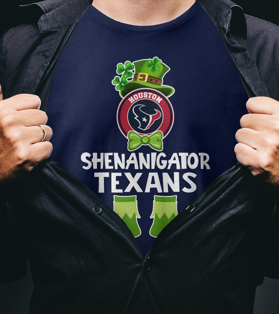 Shenanigator Houston Texans Leprechaun St. Patrick's Day T-Shirt