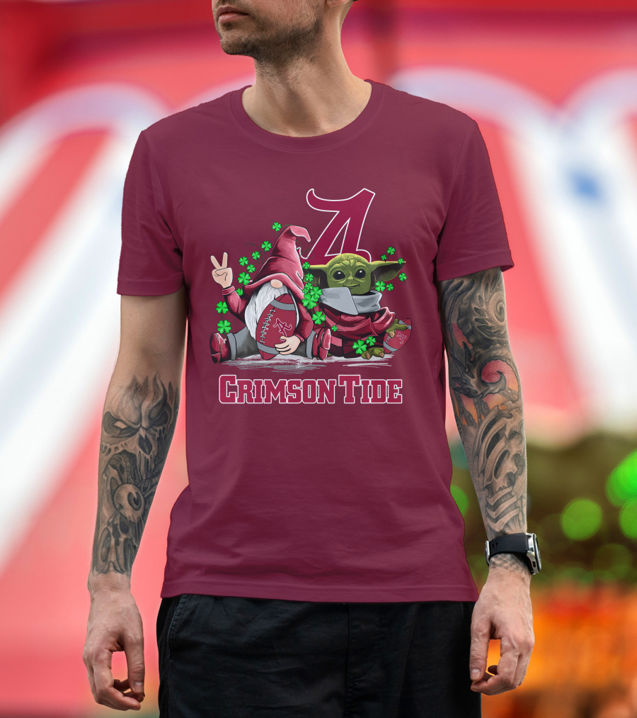 Leprechauns Gnomes Baby Yoda Alabama Crimson Tide Football T-Shirt