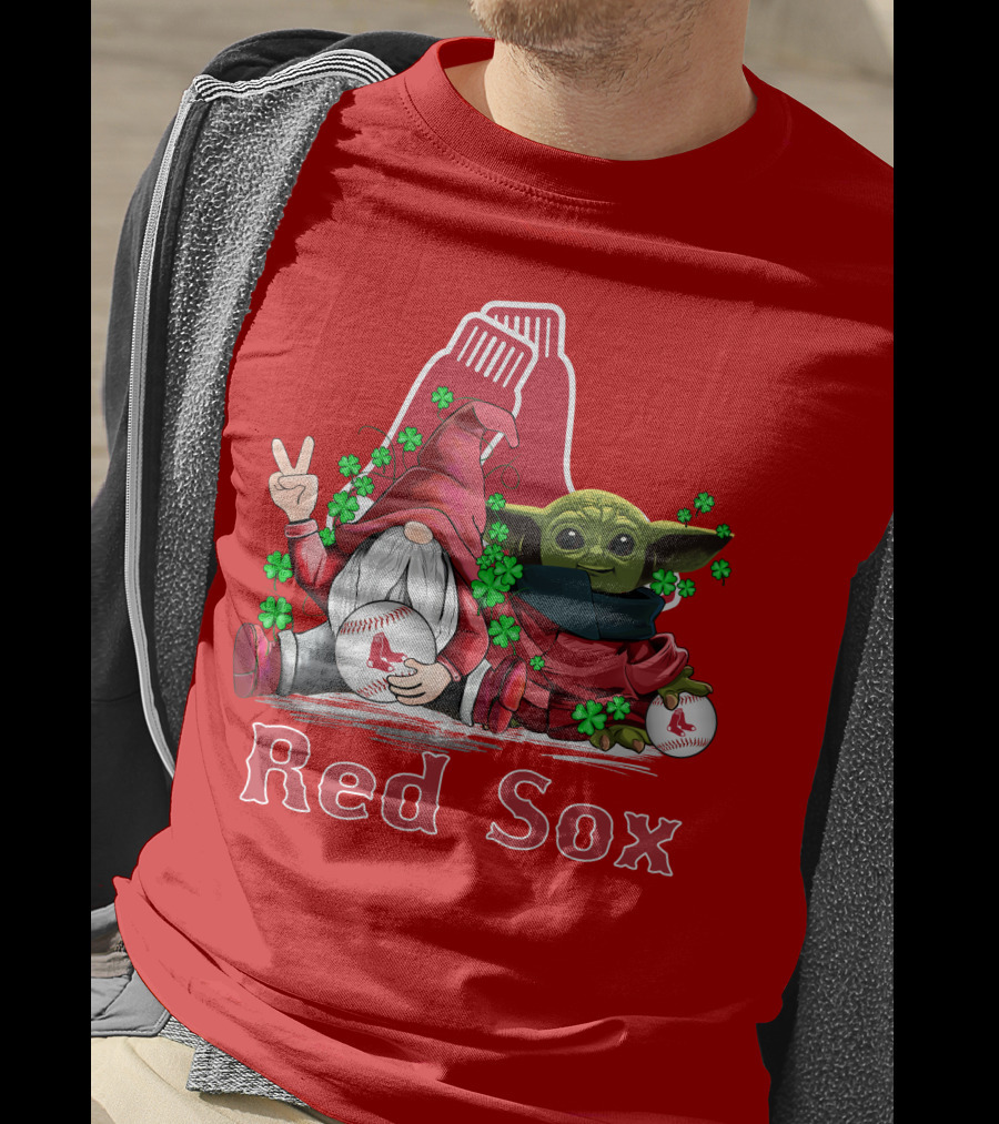 Leprechauns Gnomes Baby Yoda Red Sox Boston Baseball T-Shirt