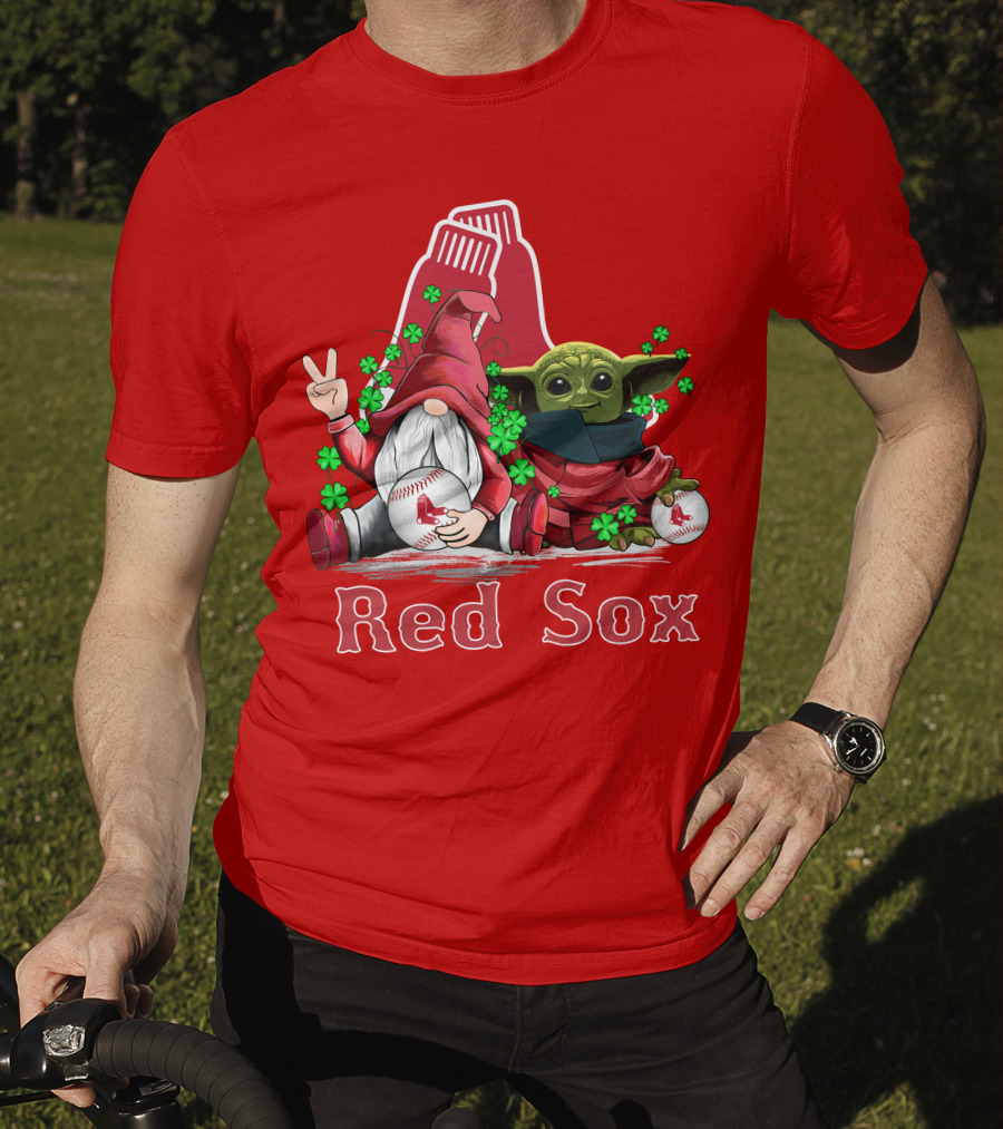 Leprechauns Gnomes Baby Yoda Red Sox Boston Baseball T-Shirt