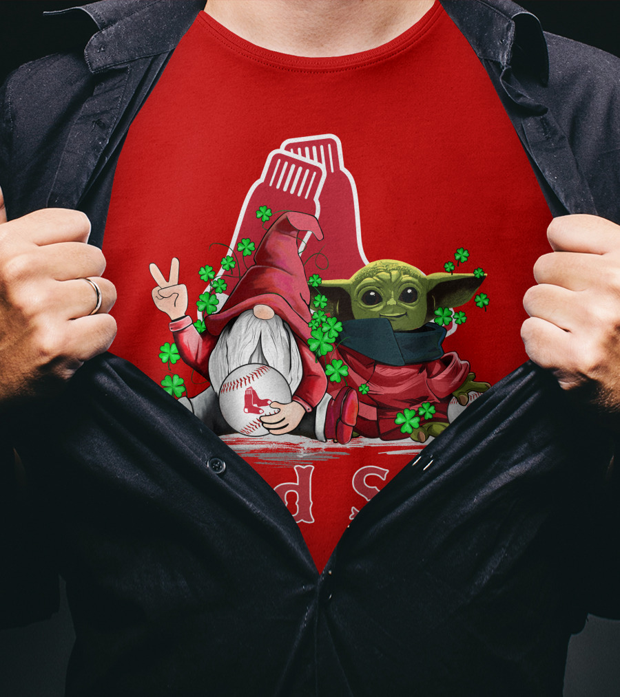 Leprechauns Gnomes Baby Yoda Red Sox Boston Baseball T-Shirt