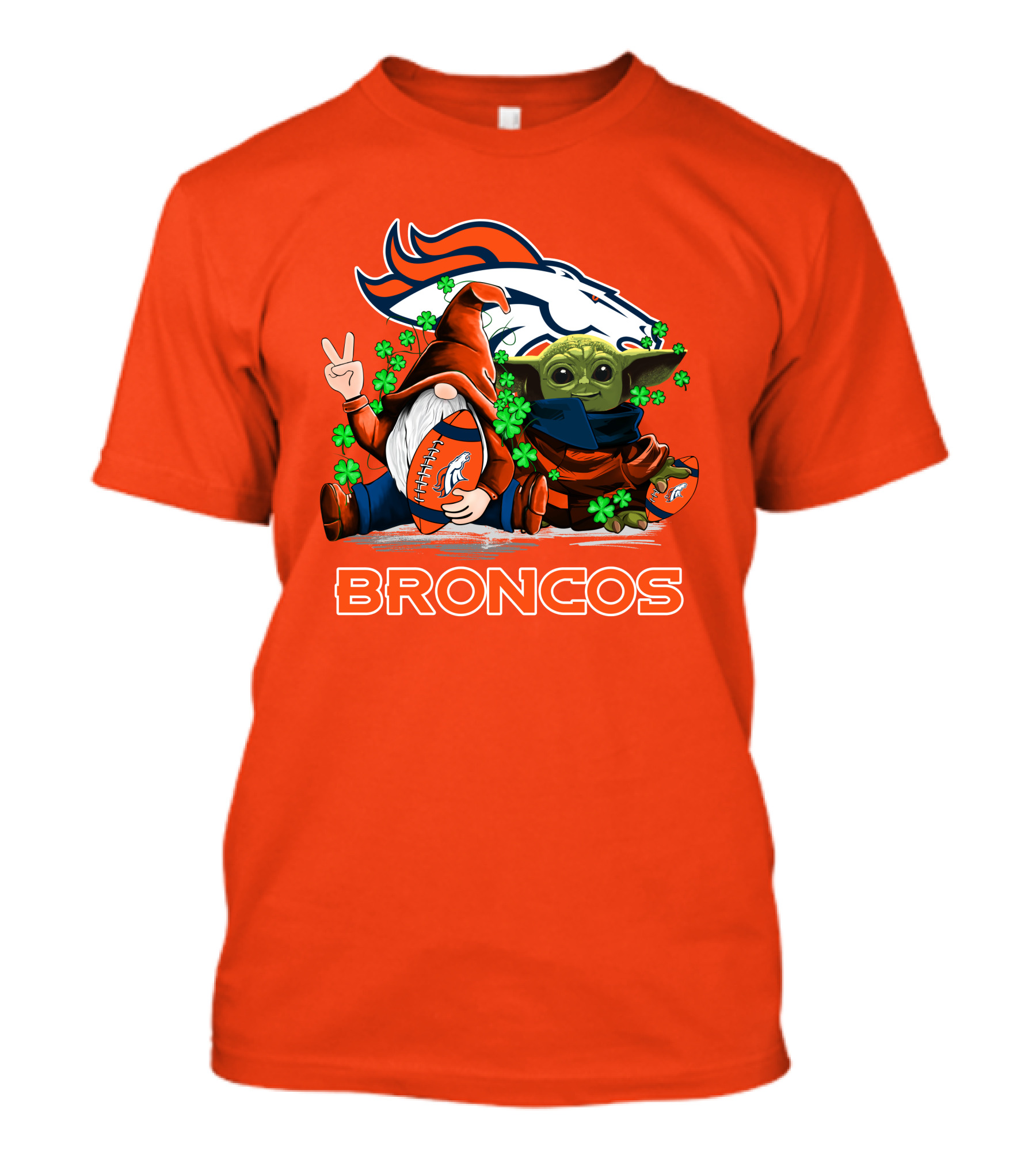 Broncos Leprechaun Gnome Baby Yoda Hugging Football Fan T-Shirt