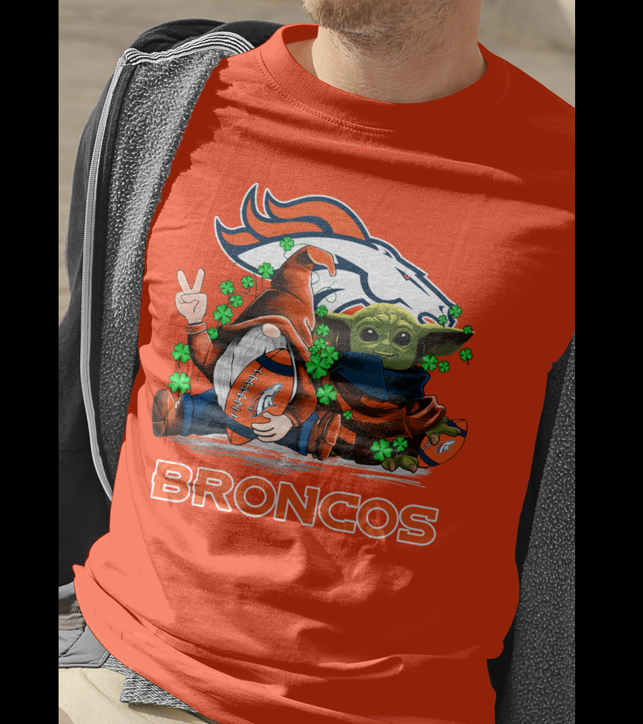 Broncos Leprechaun Gnome Baby Yoda Hugging Football Fan T-Shirt