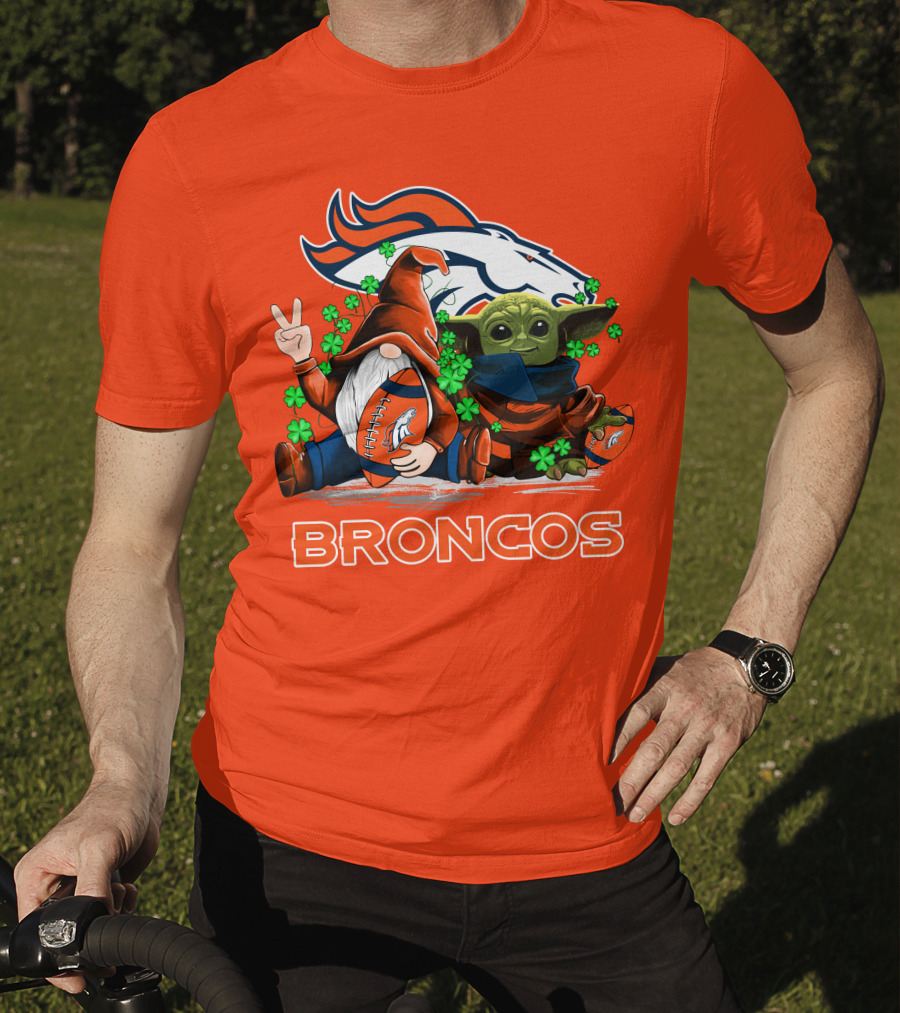 Broncos Leprechaun Gnome Baby Yoda Hugging Football Fan T-Shirt