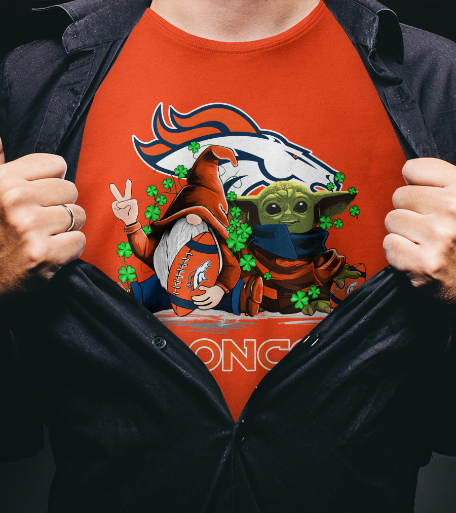 Broncos Leprechaun Gnome Baby Yoda Hugging Football Fan T-Shirt