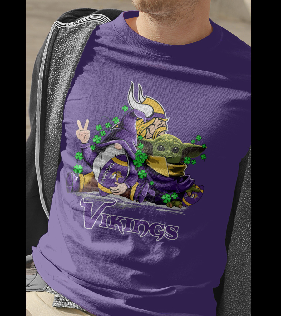 Leprechauns Gnomes Baby Yoda Hug Vikings Football Team T-Shirt