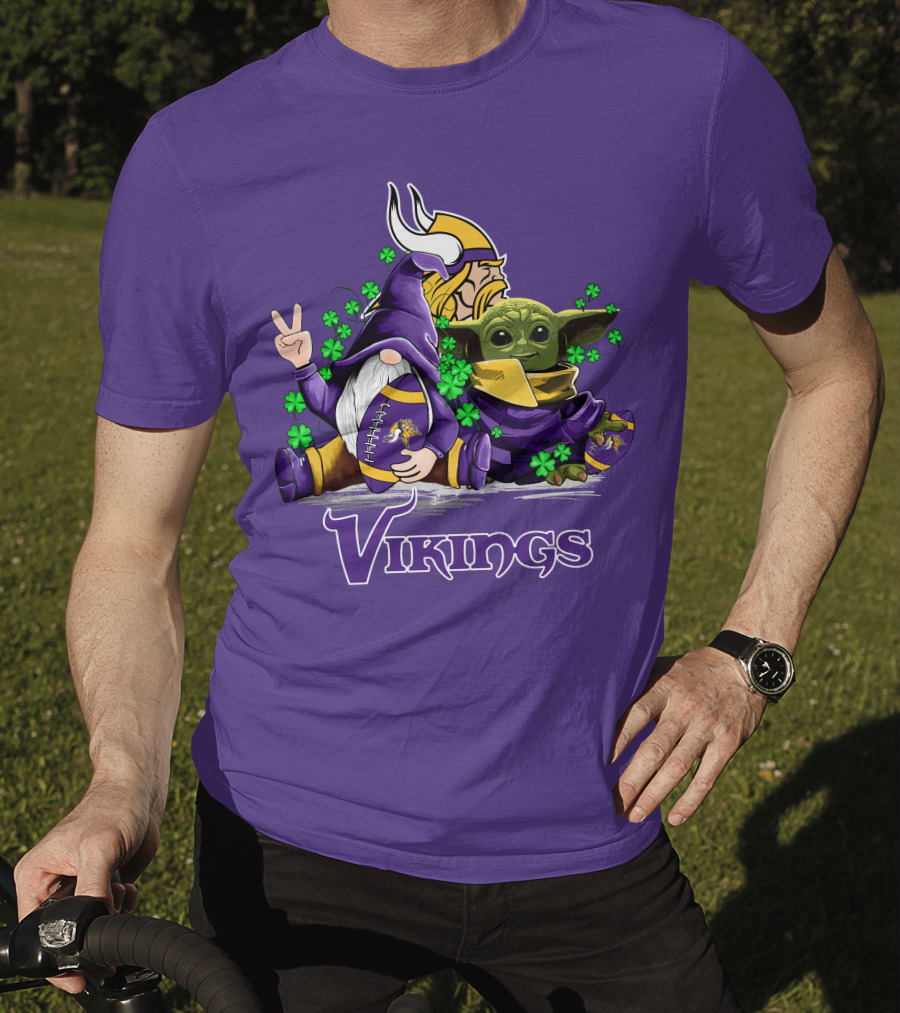 Leprechauns Gnomes Baby Yoda Hug Vikings Football Team T-Shirt