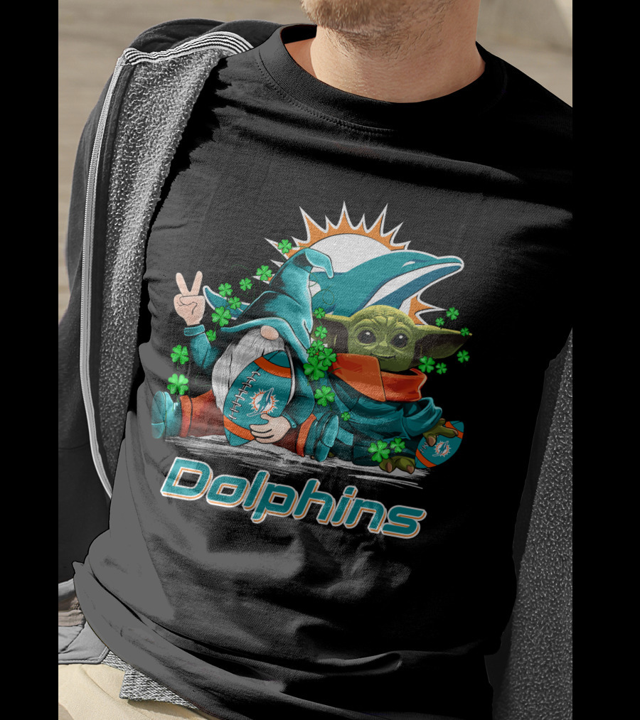 Miami Dolphins Leprechauns Gnomes Baby Yoda Hug T-Shirt