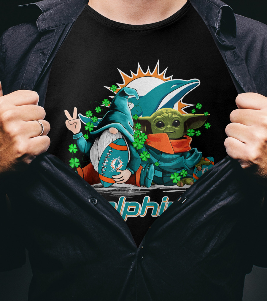 Miami Dolphins Leprechauns Gnomes Baby Yoda Hug T-Shirt