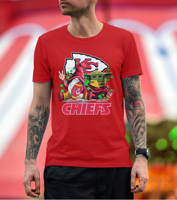 Premium T-Shirt: Kansas City Chiefs Leprechauns Gnomes Baby Yoda Hug T-Shirt Kansas City Chiefs Leprechauns Gnomes Baby Yoda Hug T-Shirt