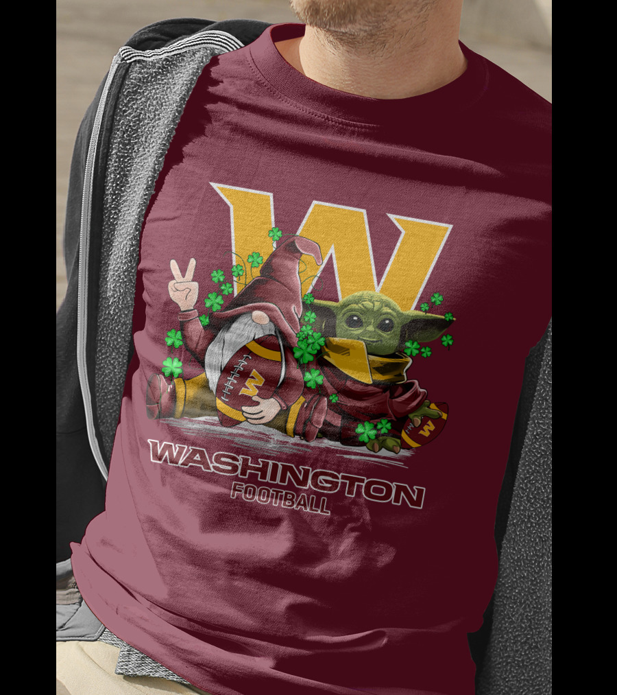 Leprechauns Gnomes Baby Yoda Hug Washington Football Team W Football T-Shirt