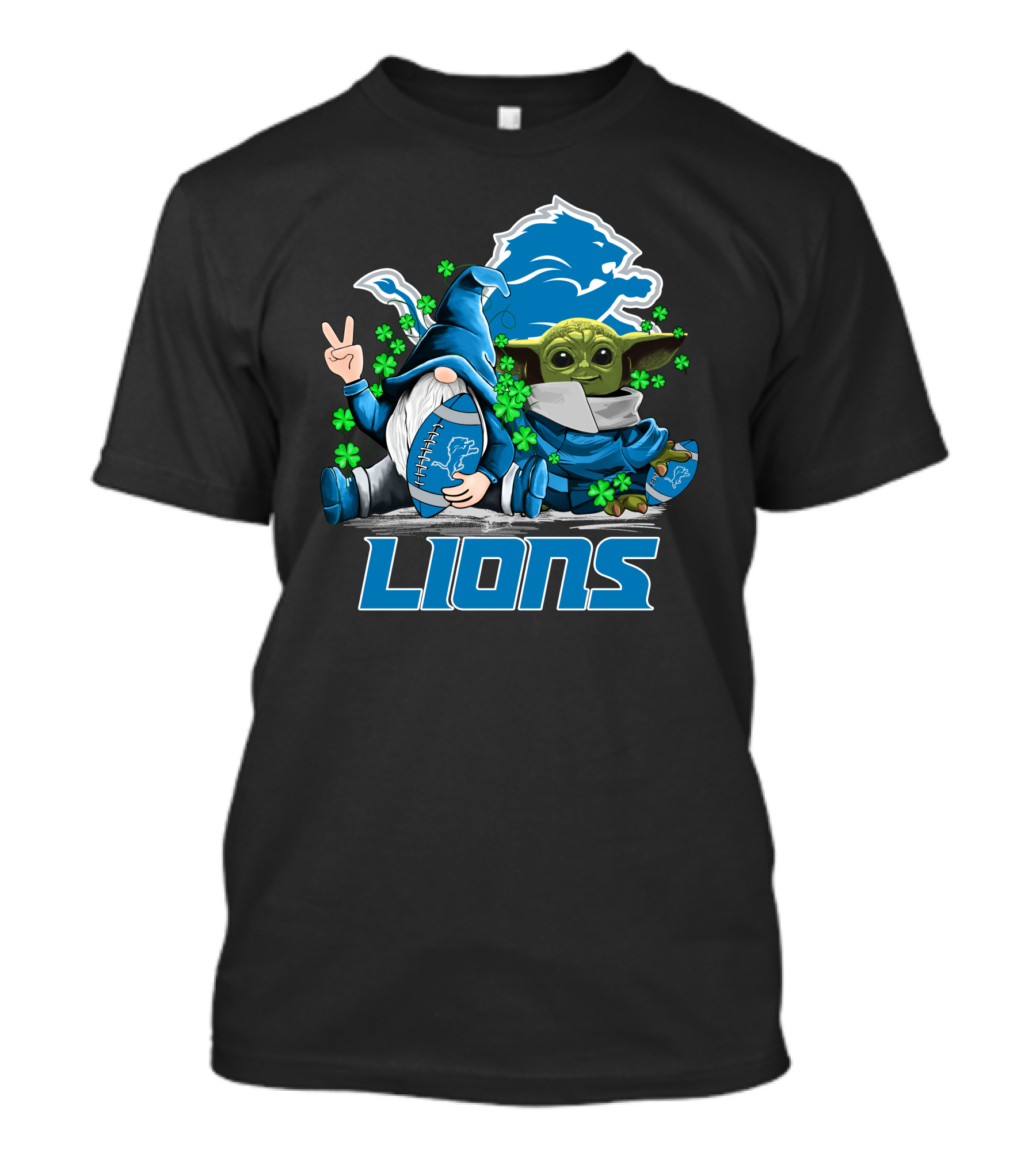 Leprechauns Gnomes Baby Yoda Lions Football Detroit Clover Hug T-Shirt