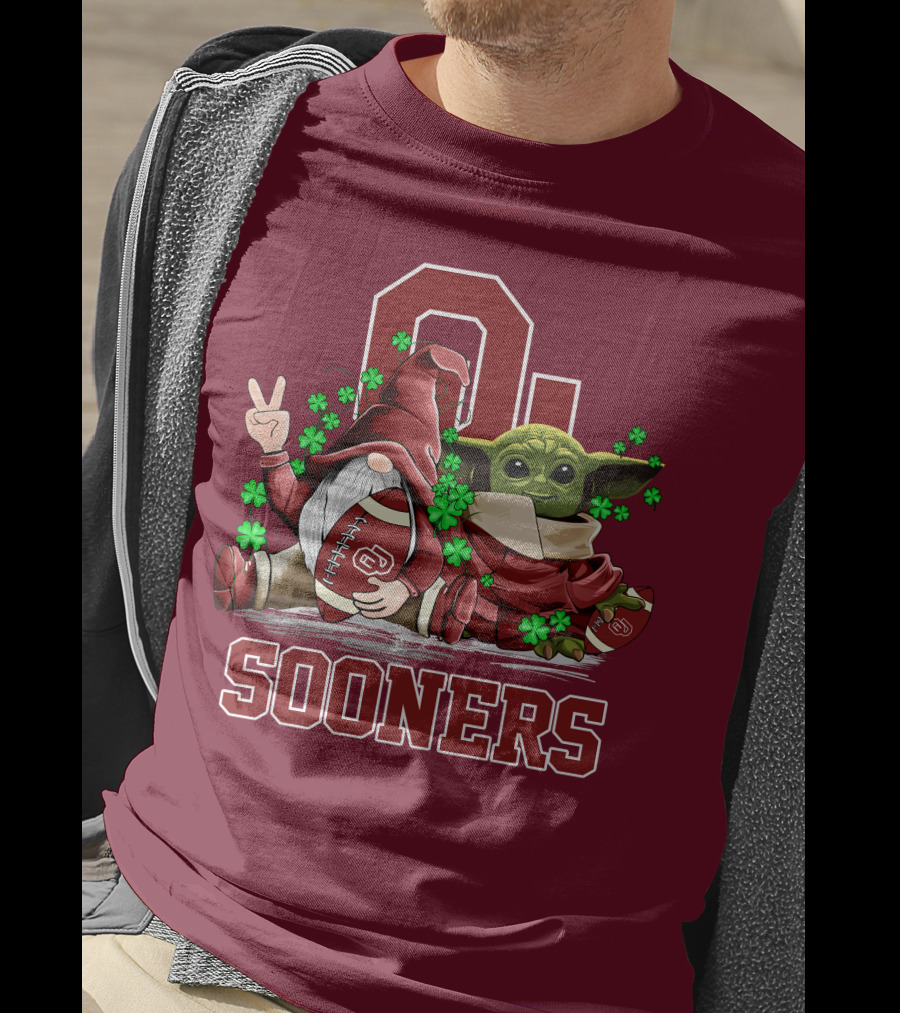 Oklahoma Sooners Leprechauns Gnomes Baby Yoda Football T-Shirt