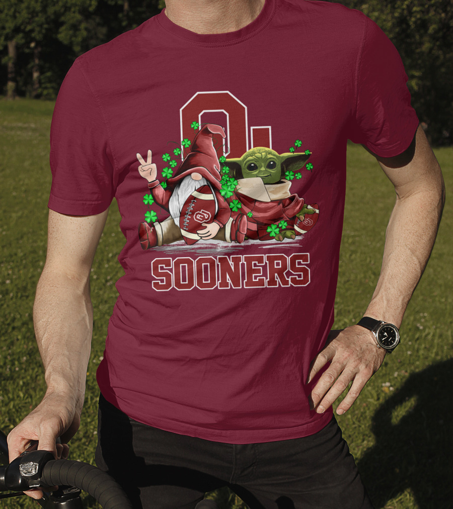 Oklahoma Sooners Leprechauns Gnomes Baby Yoda Football T-Shirt