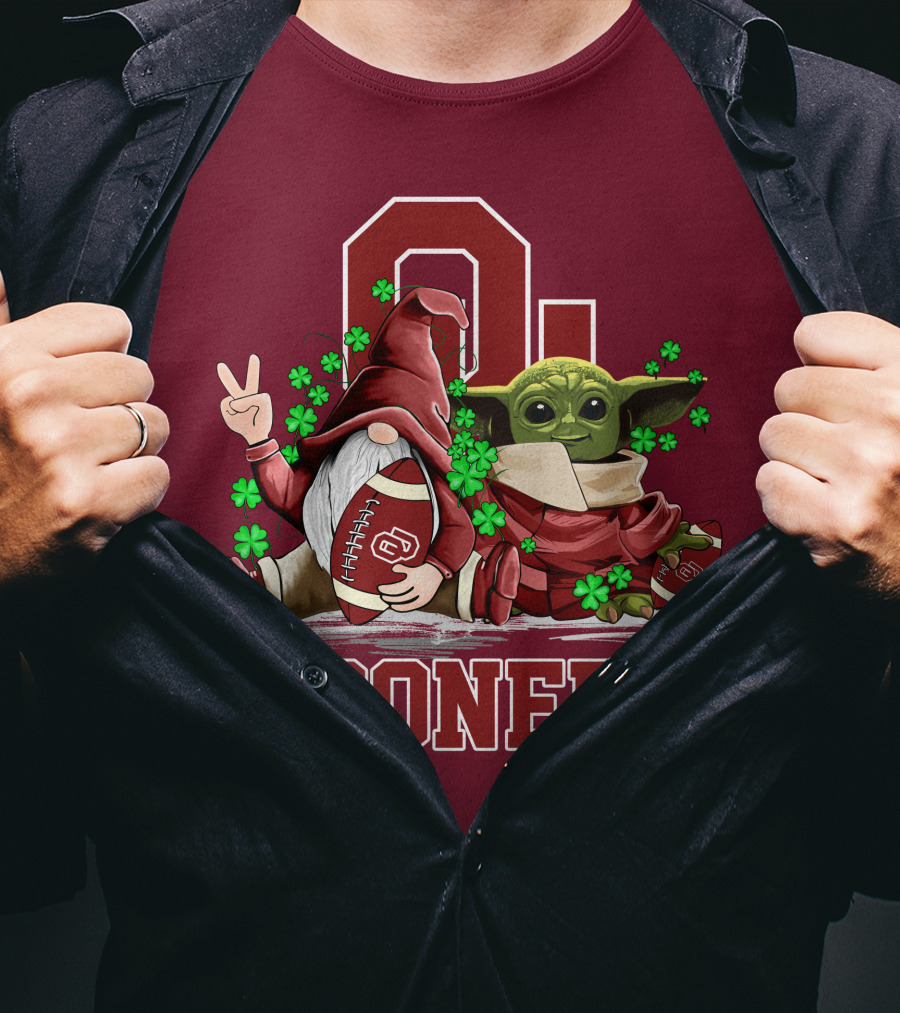 Oklahoma Sooners Leprechauns Gnomes Baby Yoda Football T-Shirt
