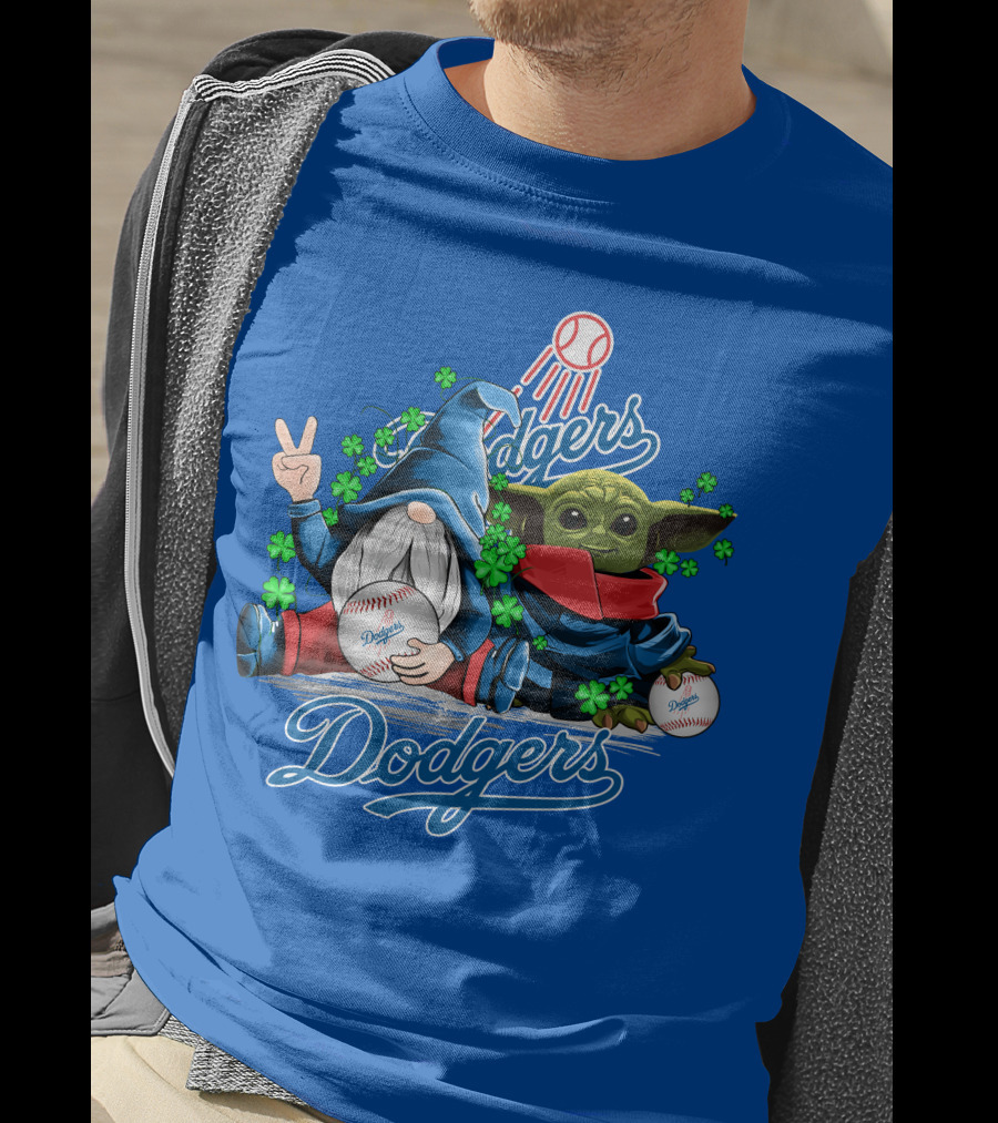 Dodgers Gnomes And Baby Yoda With Baseball And Shamrocks T-Shirt