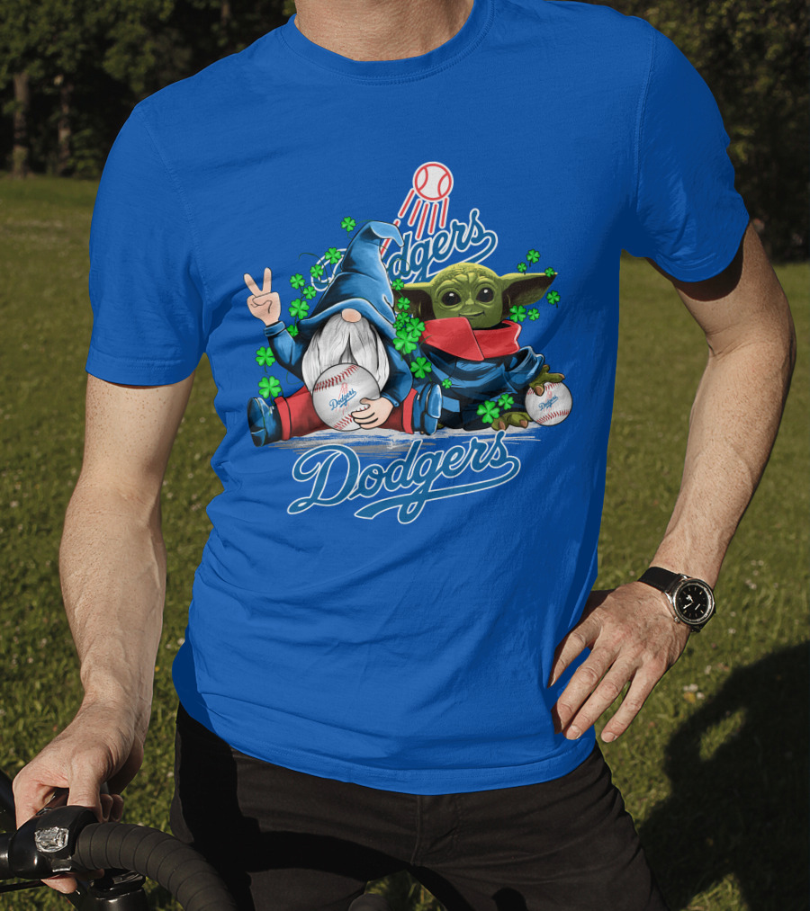 Dodgers Gnomes And Baby Yoda With Baseball And Shamrocks T-Shirt