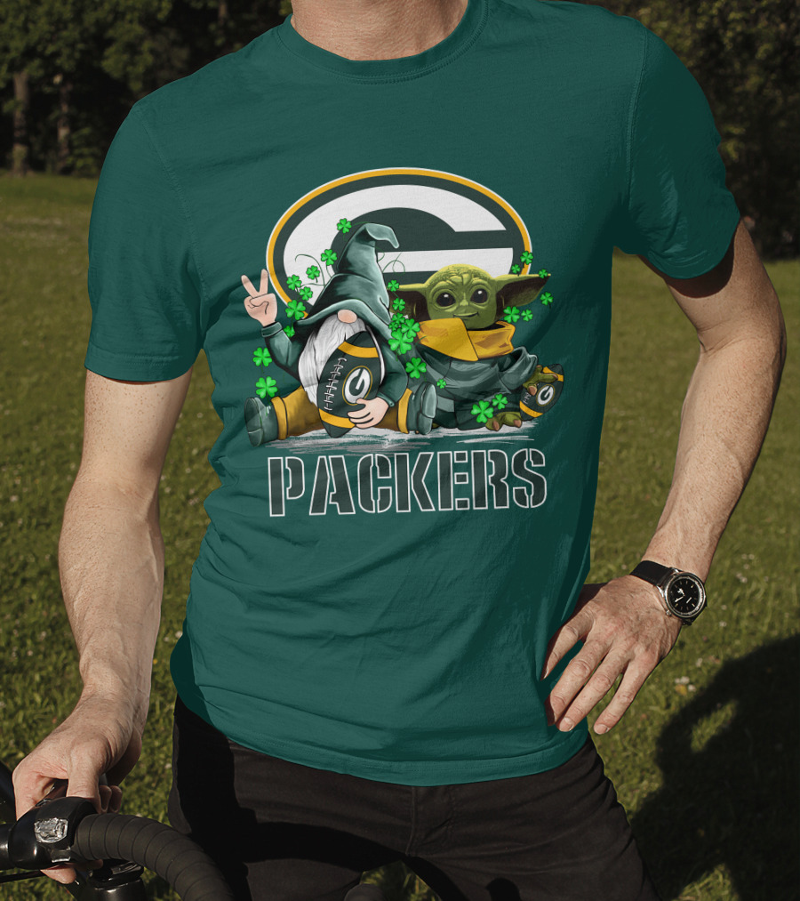 Leprechauns Gnomes Baby Yoda Packers Logo Shamrocks Hug Green Bay T-Shirt