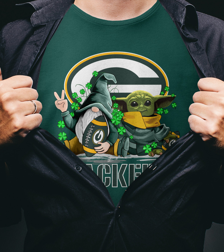 Leprechauns Gnomes Baby Yoda Packers Logo Shamrocks Hug Green Bay T-Shirt