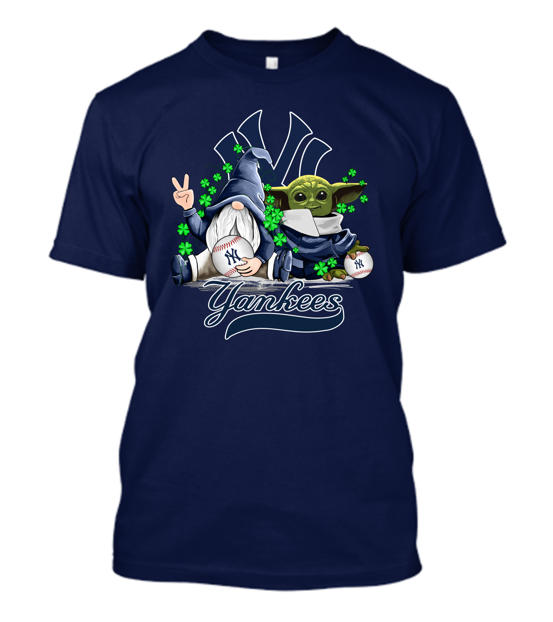 Leprechaun Gnome Baby Yoda Yankees Logo Baseball Fan T-Shirt