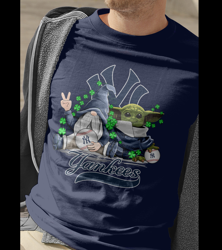 Leprechaun Gnome Baby Yoda Yankees Logo Baseball Fan T-Shirt